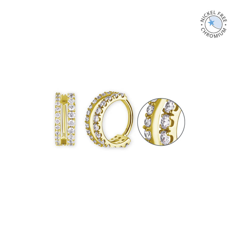 18K GOLD PVD CoCr NF DOUBLE ROW HINGED SEGMENT RING SET W.PREMIUM ZIRCONIA