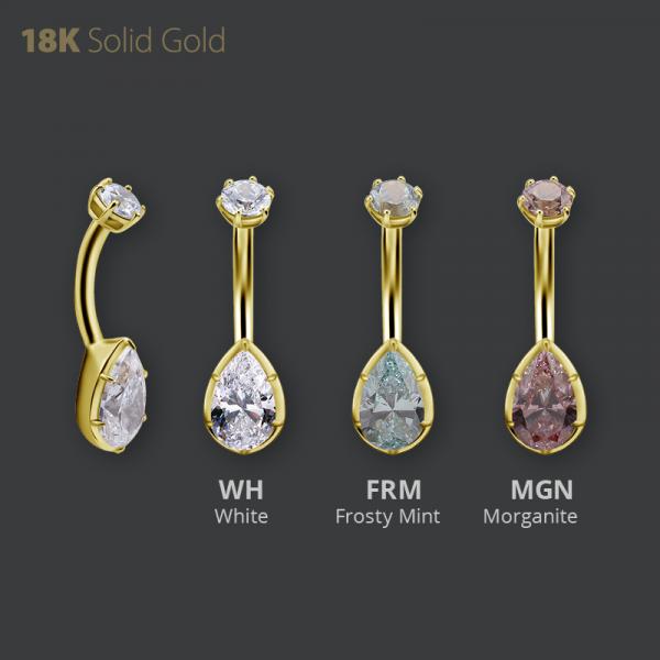 18K GOLD INTERNAL BELLY BANANA SET W. PEAR SHAPE PREMIUM ZIRCONIA