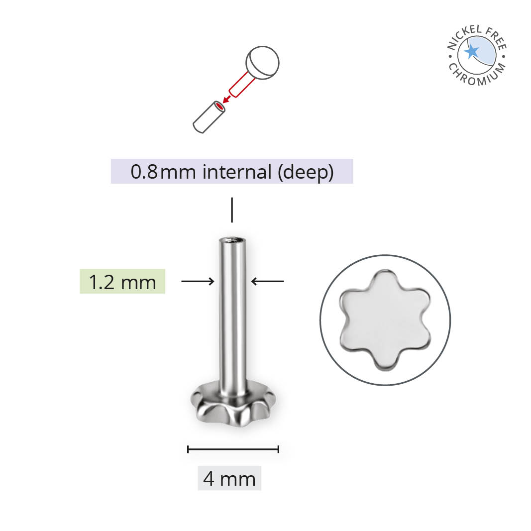 CoCr NF PVD TITANIUM THREADLESS LABRET PINS W.FLOWER PLATE