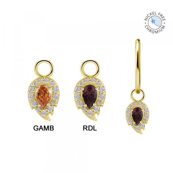 18K GOLD PVD CoCr NF LEAF CHARMS FOR HINGED RINGS SET W.PREMIUM ZIRCONIA