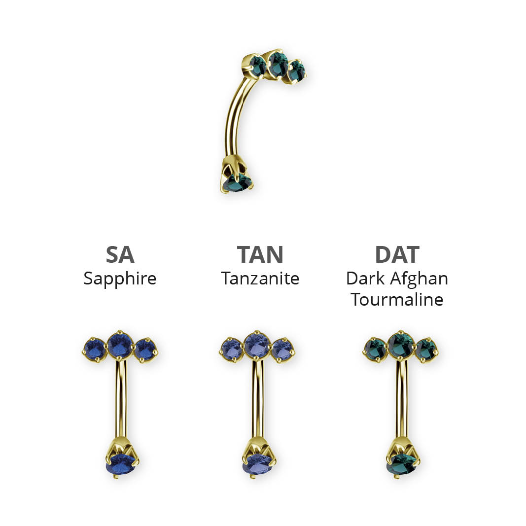 24K GOLD PVD SS316L DOUBLE JEWELLED BELLY BANANAS SET W. PREMIUM NANO GEMS