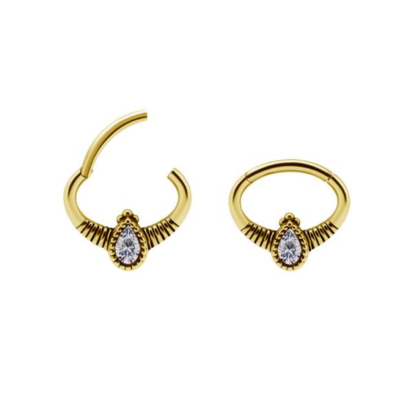 24K GOLD PVD SS316L SEPTUM/DAITH CLICKER SET W. CUBIC ZIRCONIA