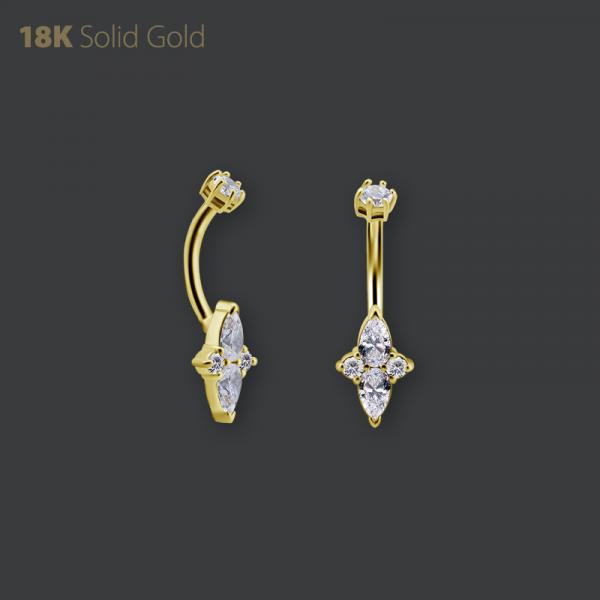 18K GOLD INTERNAL BELLY BANANA SET W. PEAR SHAPE PREMIUM ZIRCONIA