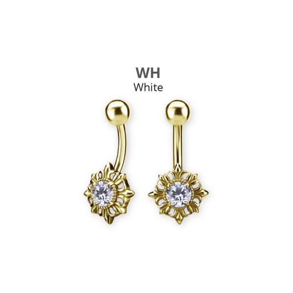 24K GOLD PVD SS316L INTERNAL BELLY BANANA SET W. PREMIUM ZIRCONIA