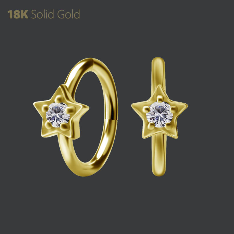 18K GOLD HINGED NOSE RING SET WITH PREMIUM ZIRCONIA