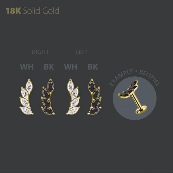18K GOLD THREADLESS  ATTACHMENT SET W. MAROUISE PREMIUM ZIRCONIA