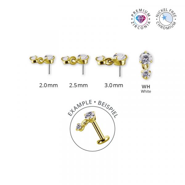 18K GOLD PVD CoCr NF THREADLESS 3 PRONG MICRO ATTACHMENT W. DANGLE SET W. PREMIUM ZIRCONIA
