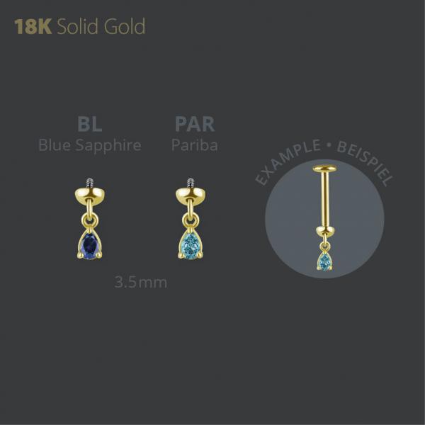 18K GOLD INTERNAL VERTICAL HELIX MICRO ATTACHMENT SET W. LAB CREATED GEMSTONE