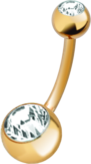24K GOLD PVD SS316L DOUBLE JEWELLED BELLY BANANAS
