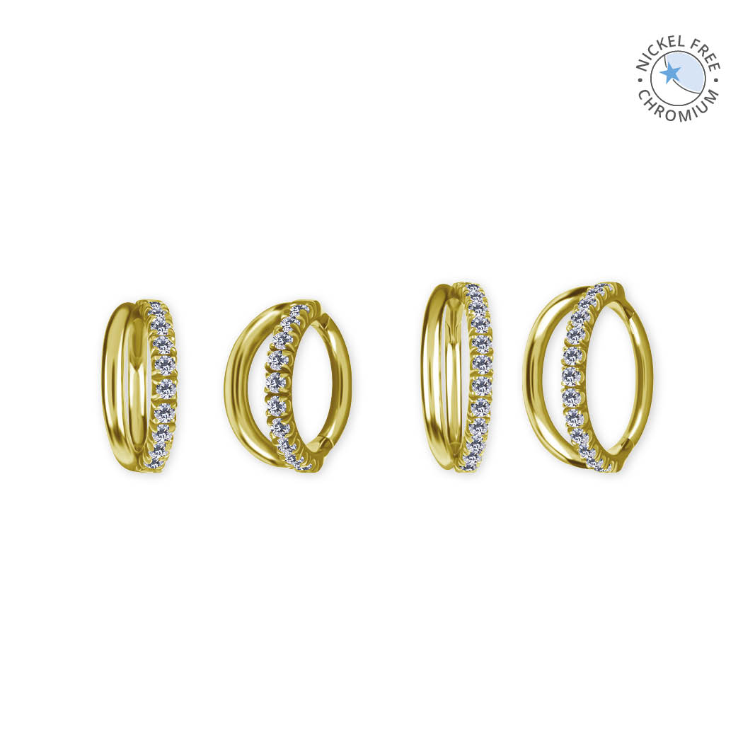 18K GOLD PVD CoCr NF HINGED RING MICRO PAVE ONE ROW SET W.PREMIUM ZIRCONIA