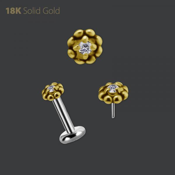 18K GOLD THREADLESS FLOWER MICRO ATTACHMENT SET W. PREMIUM ZIRCONIA