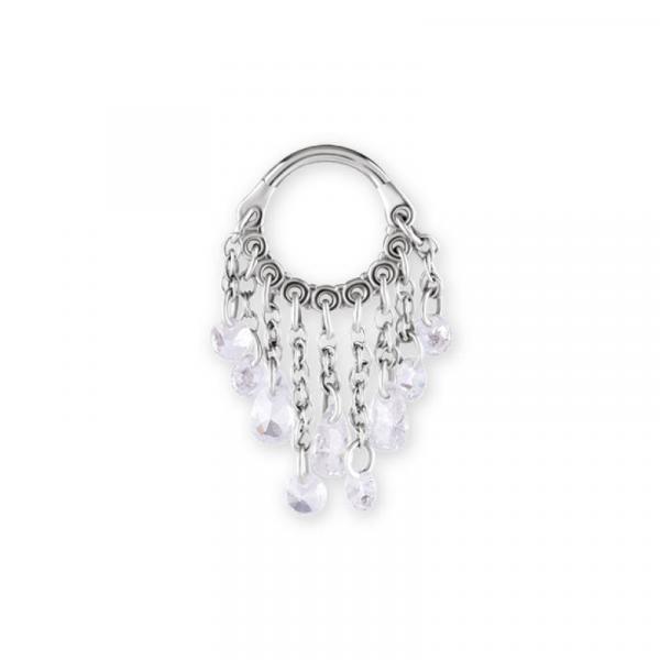 SS316L HINGED RING WITH PEAR SHAPE AND ROUND STONE DANGLES