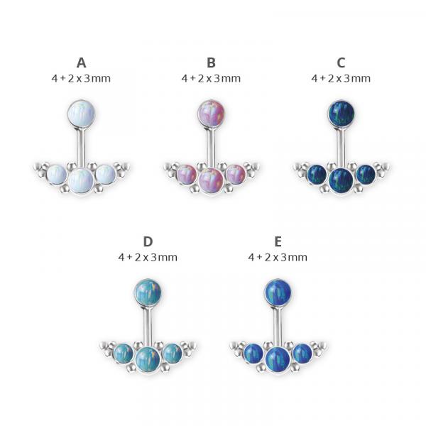 TITANIUM THREADLESS VERTICAL HELIX BARBELL SET W. LAB CREATED OPALS