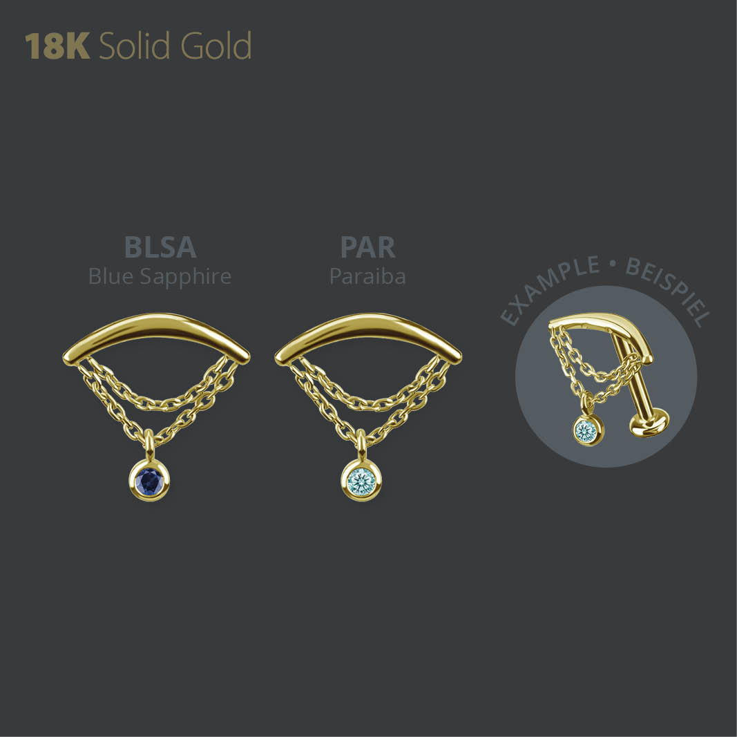 18K GOLD INTERNAL MICRO FLOATING CHAIN ATTACHMENT SET W. LAB CREATED GEMSTONE