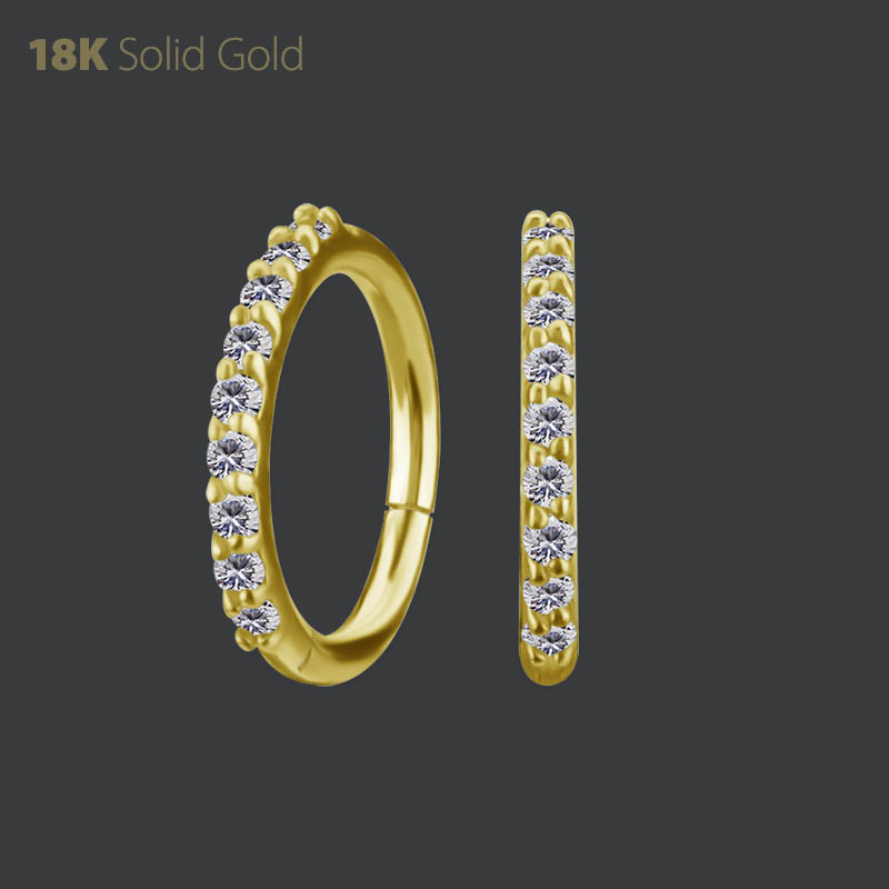 18K GOLD HINGED NOSE RING SET WITH PREMIUM ZIRCONIA