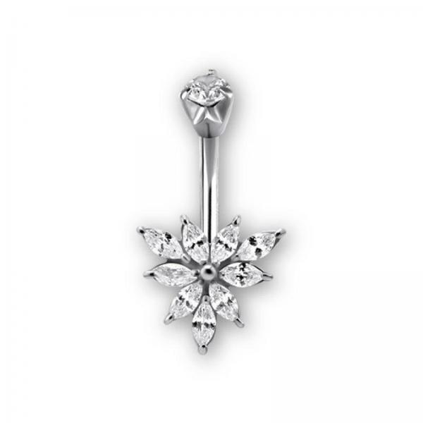 SS316L MARQUISE DOUBLE JEWELLED BELLY BANANA SET W. CUBIC ZIRCONIA