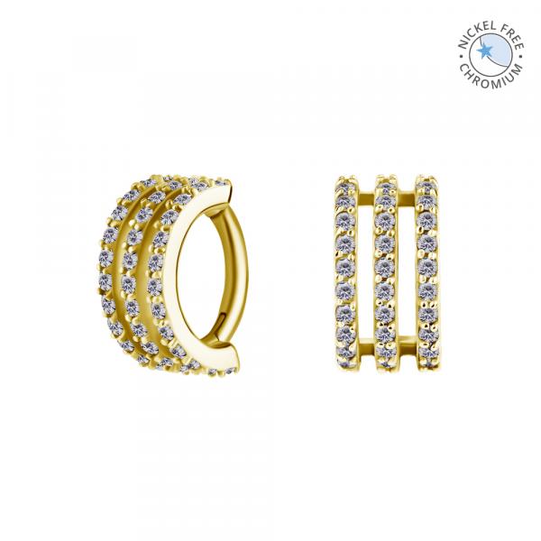 18K GOLD PVD CoCr NF ROOK OVAL HINGED CLICKERS SET W. PREMIUM ZIRCONIA