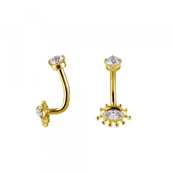 24K GOLD PVD SS316L INTERNAL ROOK EYE BANANA SET W. PREMIUM ZIRCONIA