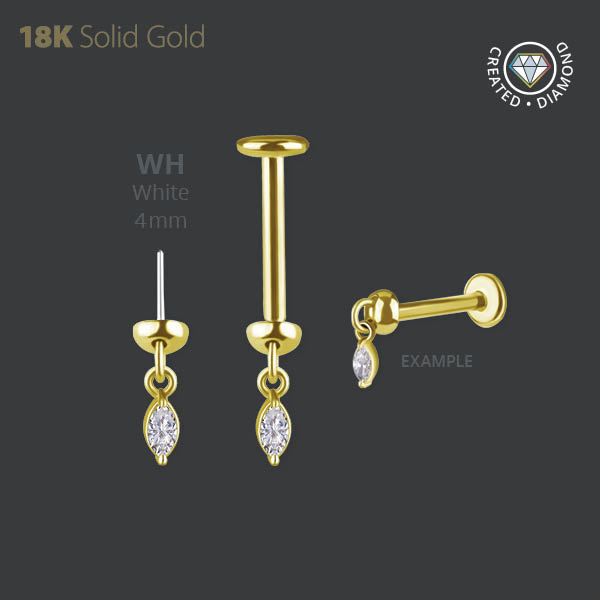 18K GOLD THREADLESS ATTACHMENT FOR VERTICAL HELIX SET W. LAB CREATED DIAMONDS