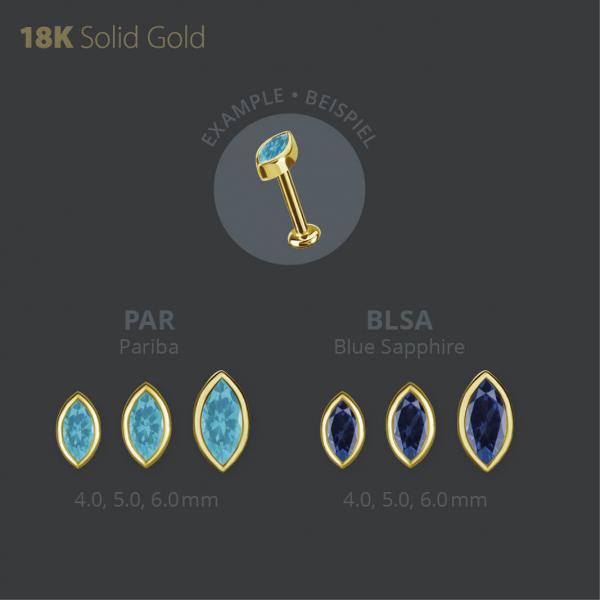 18K GOLD INTERNAL MICRO ATTACHMENT BEZEL SET W. MARQUISE LAB CREATED GEMSTONE