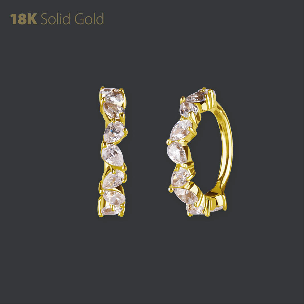 18K GOLD CLICKER SET W. PEAR SHAPE PREMIUM ZIRCONIA