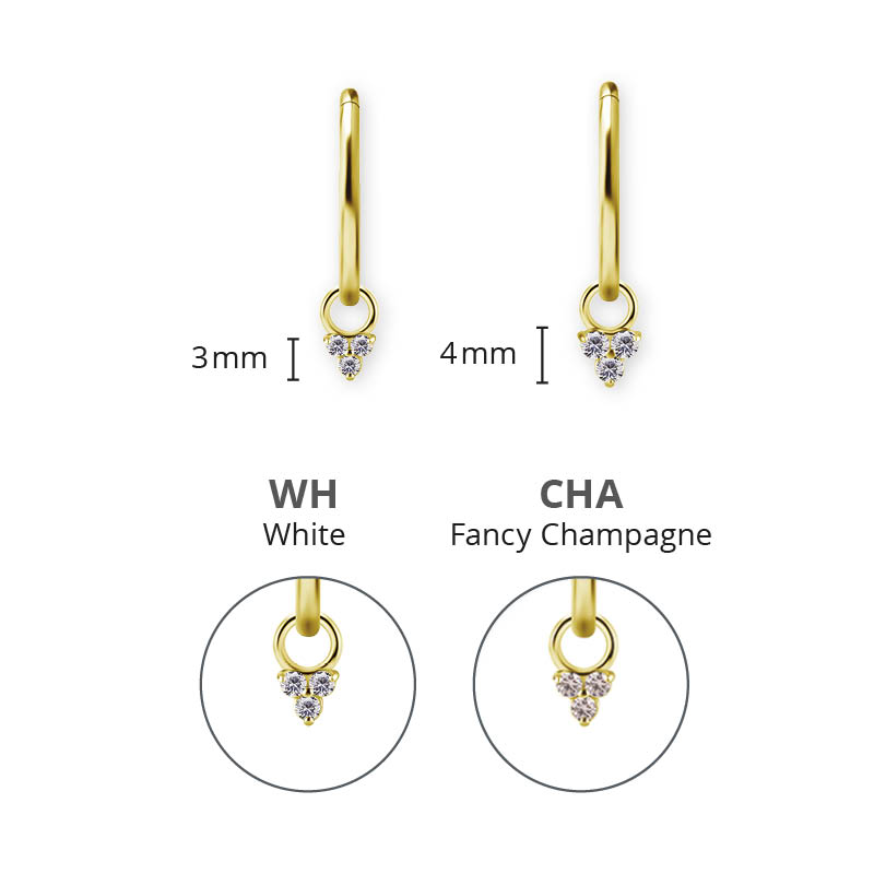 18K GOLD PVD CoCr NF TRINITY CHARMS SET W. PREMIUM ZIRCONIA SET W.PREMIUM ZIRCONIA