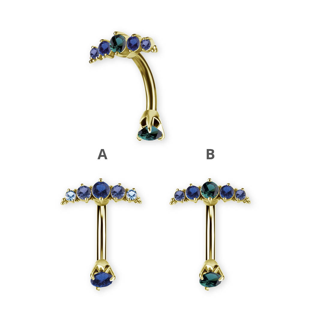 24K GOLD PVD SS316L DOUBLE JEWELLED BELLY BANANAS SET W. PREMIUM NANO GEMS