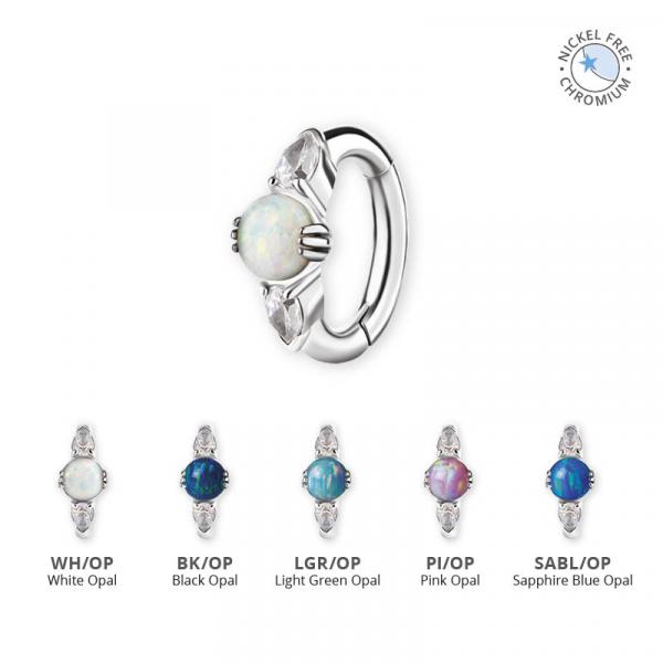 CoCr NF OVAL BELLY CLICKER SET W. LAB CREATED OPAL & PREMIUM ZIRCONIA