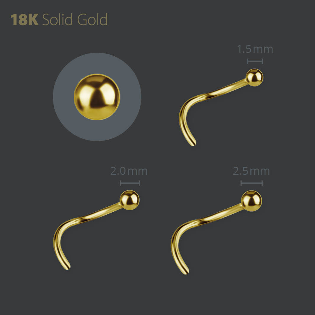 18K GOLD CURVED NOSESTUDS WITH BALL