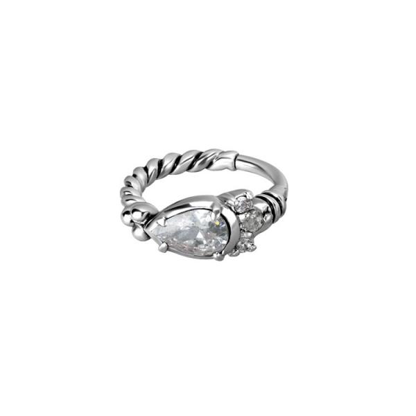 SS316L TRIBAL HINGED RING WITH TEARDROP SETTING