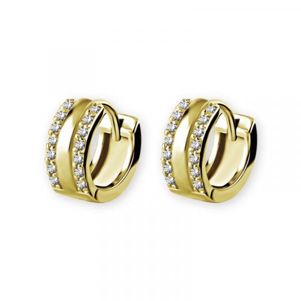 24K GOLD PVD HUGGIES HOOPS (10MM) W. 2 ROWS PAVE SET CUBIC ZIRCONIA