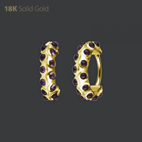 18K GOLD HINGED SEGMENT CLICKER SET W. GENUINE DARK AMETHYST