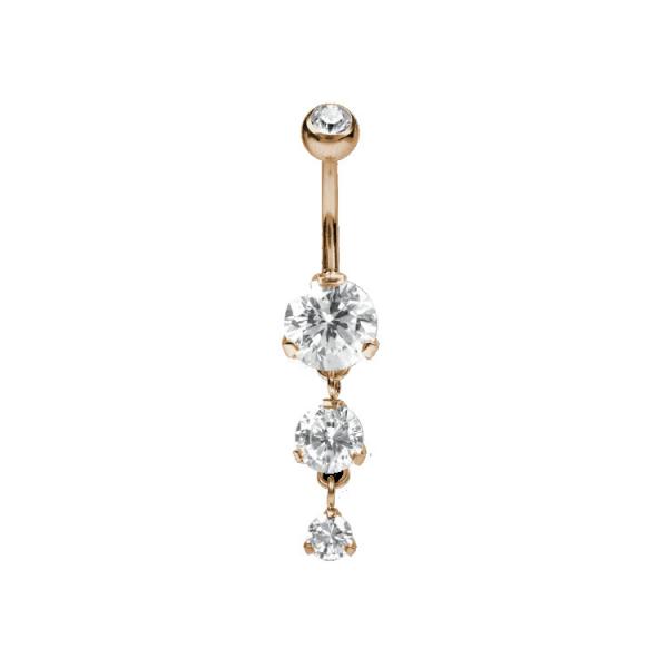 ROSE GOLD PVD SS316L BELLY BANANA WITH DANGLE ROUND CZ (PRONG SET 8-6-4MM)