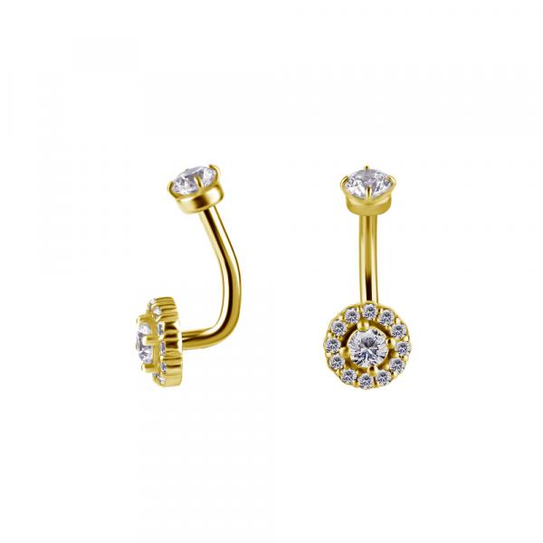24K GOLD PVD SS316L INTERNAL ROOK HELO BANANA SET W. PREMIUM ZIRCONIA