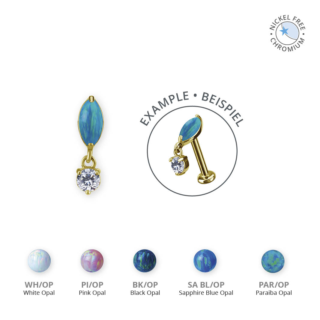 18K GOLD PVD CoCr NF THREADLESS ATTACHMENT SET W. LAB CREATED OPAL