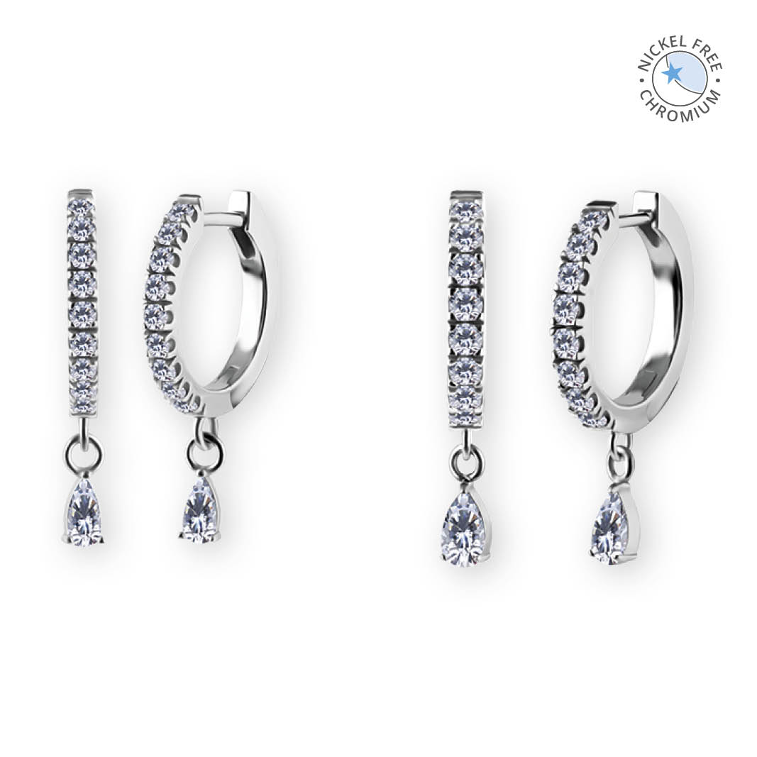CoCr NF HINGED EAR HOOPS SET W. PREMIUM ZIRCONIA