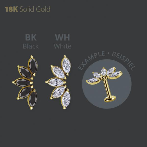 18K GOLD THREADLESS  ATTACHMENT SET W. MARQUISE PREMIUM ZIRCONIA