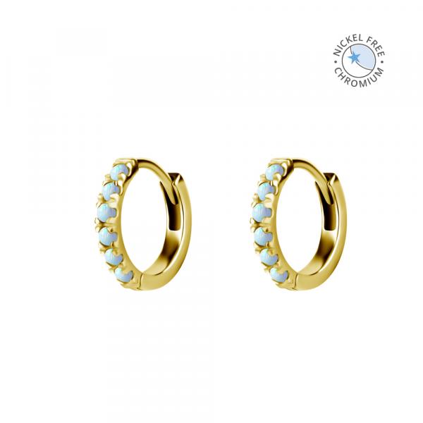 18K GOLD PVD CoCr NF EAR HOOPS SET W. LAB CREATED OPALS (PAIR)