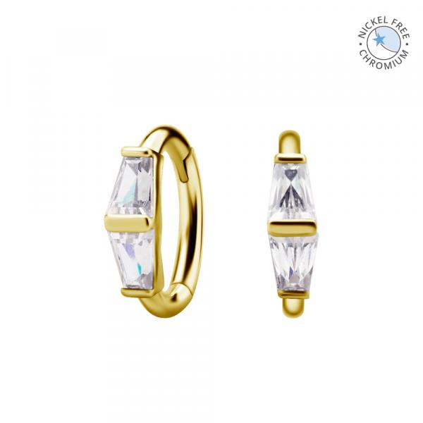 18K GOLD PVD CoCr NF ROOK OVAL HINGED CLICKERS SET W. PREMIUM ZIRCONIA