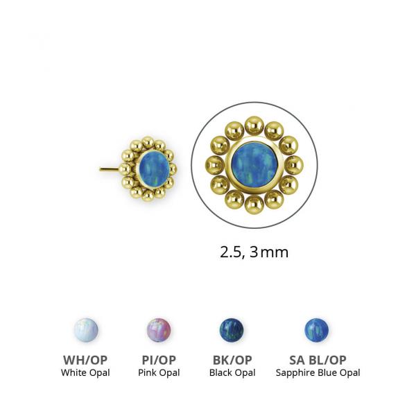 24K GOLD PVD TITANIUM THREADLESS CLUSTER ATTACHMENT SET W. LAB CREATED OPAL