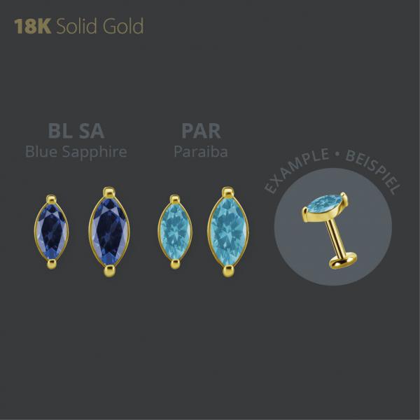 18K GOLD THREADLESS  ATTACHMENT SET W. MARQUISE LAB CREATED GEMSTONE